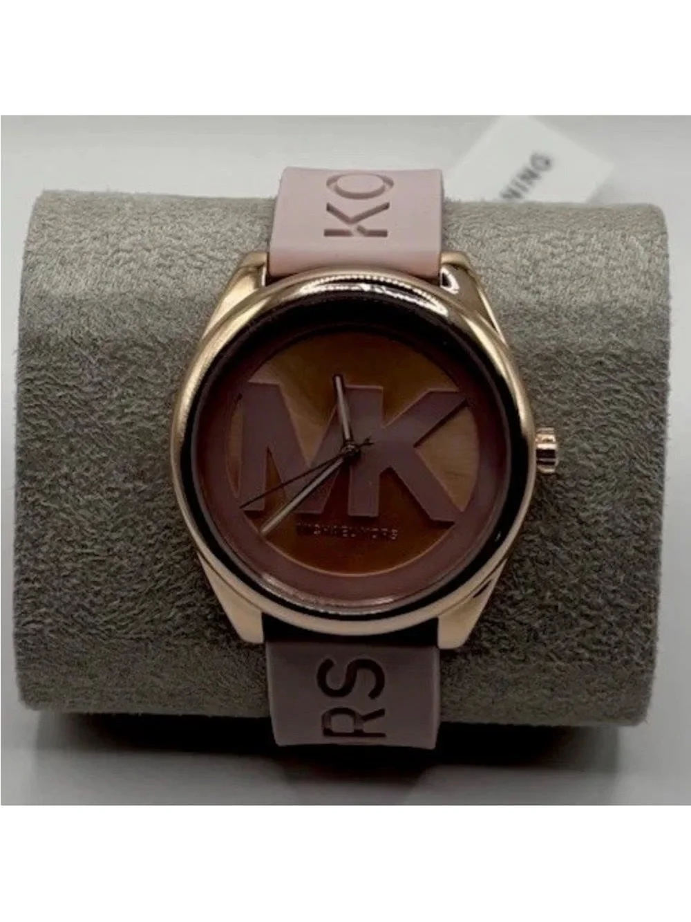 Michael Kors Rose Gold Case Pink Logo Dial Silicone Strap Women's Watch